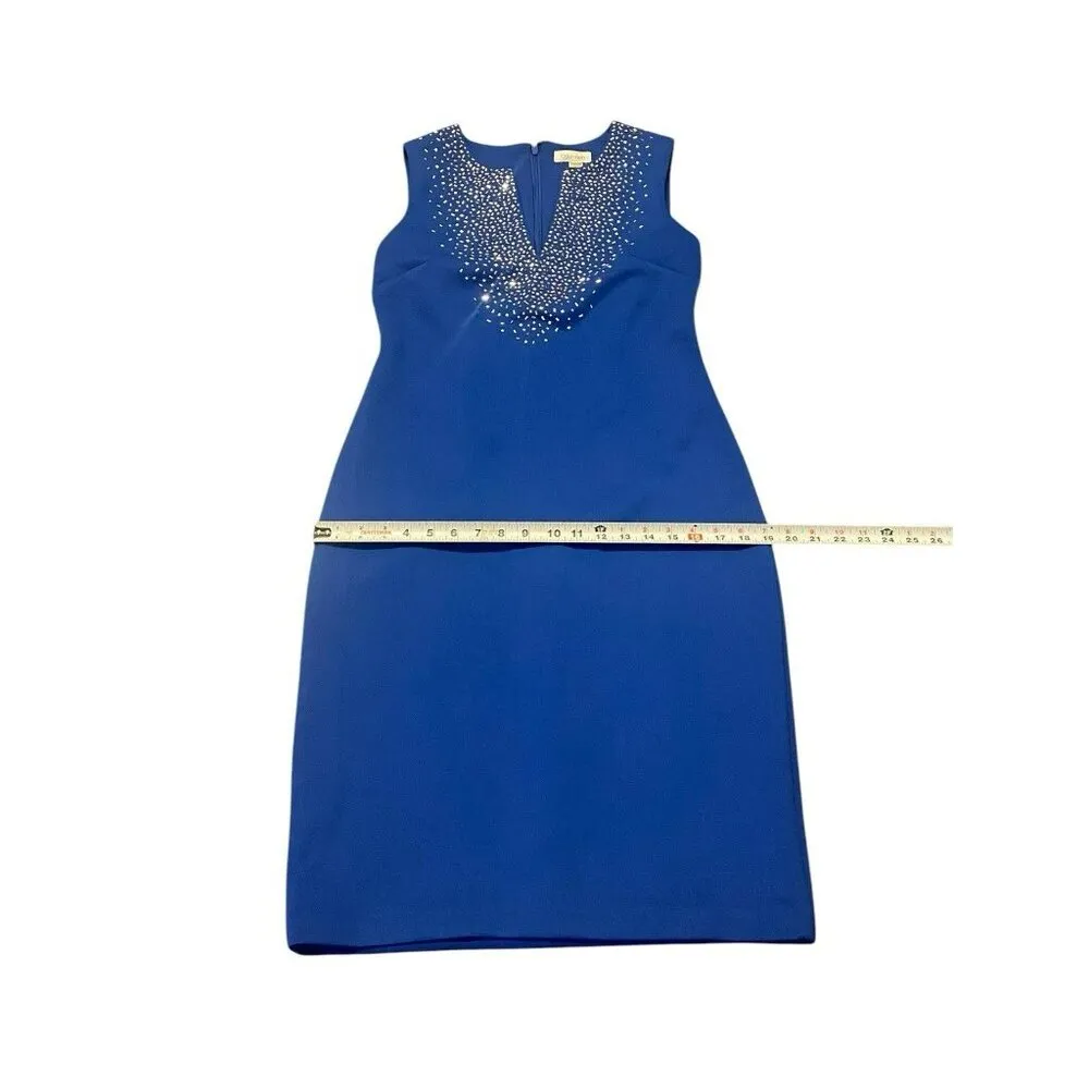 Calvin Klein Womens Dress 8 Sleeveless Split Neck Royal‎ Blue Rhinestones NWT - Image 6