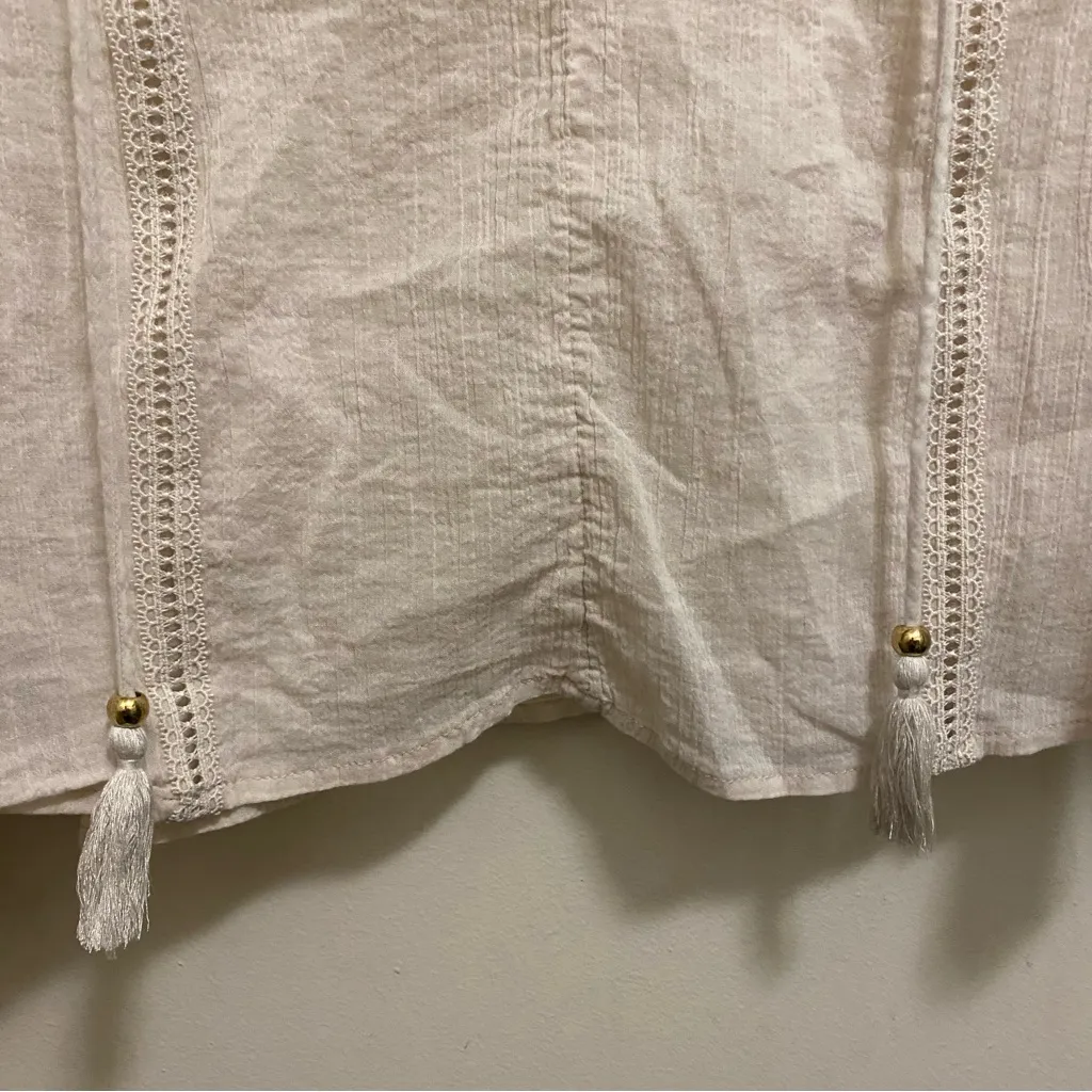 H&M Divided Womens Ivory Peasant Top Blouse Shirt M 42” V Neck Boho Cottagecore - Image 4