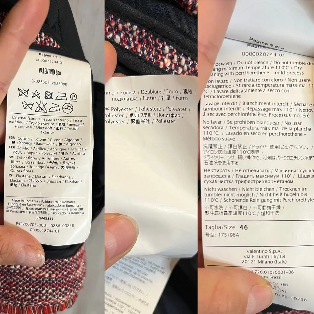 RED VALENTINO Red Tweed Blazer Jacket Snap Front Metallic Giacca ITALY 46 8 EUC - Image 7