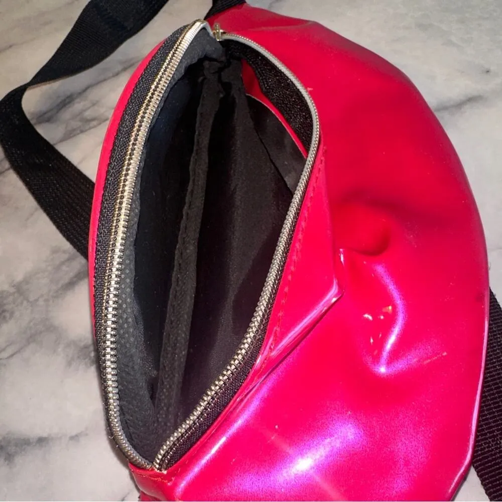 Hot Pink Belt Pack Bag Hip Pack Fanny Shiny Vinyl Leather Adjustable - Image 4