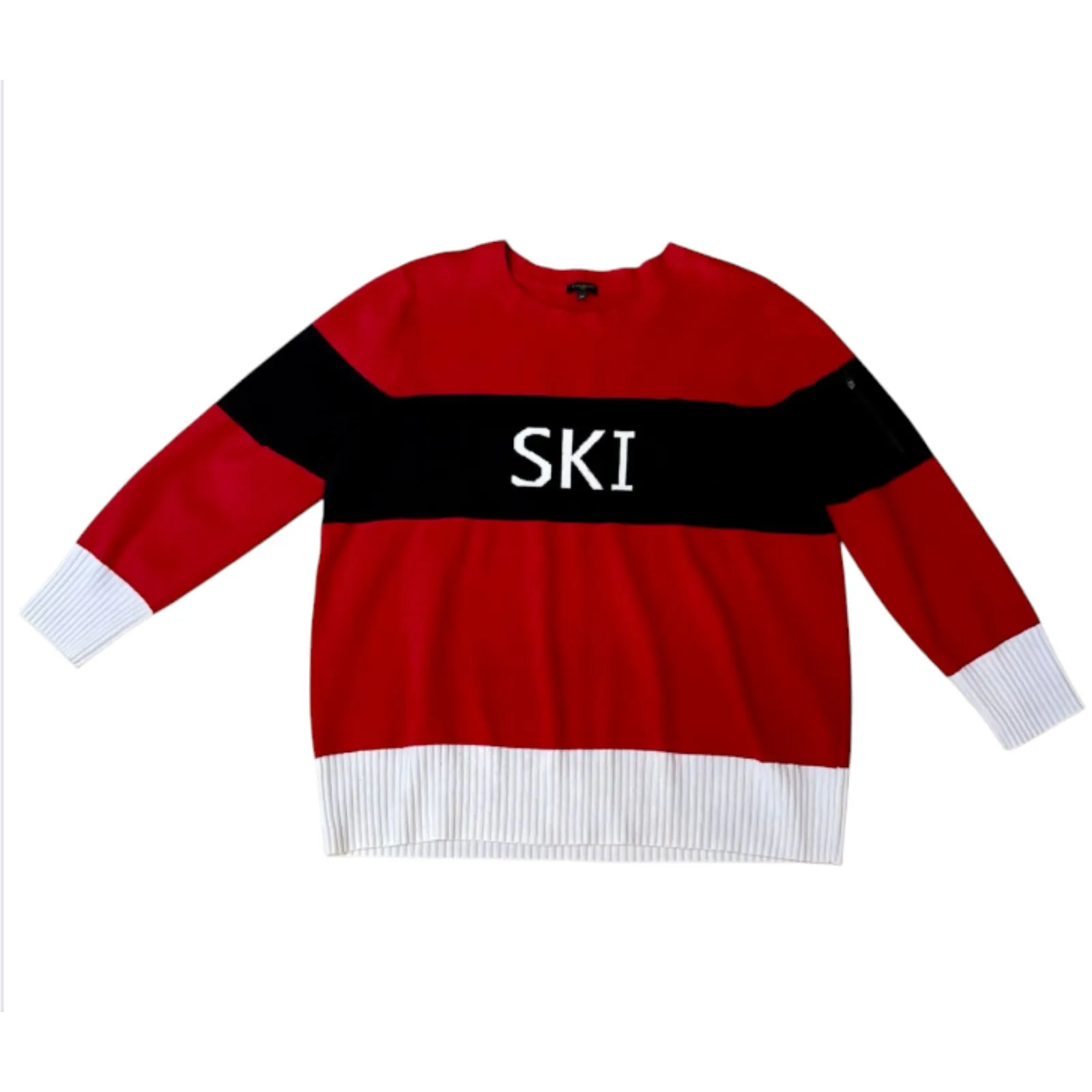 Talbots Plus 2X Red Black Ski Chalet Colorblock Crewneck Sweater - Image 2