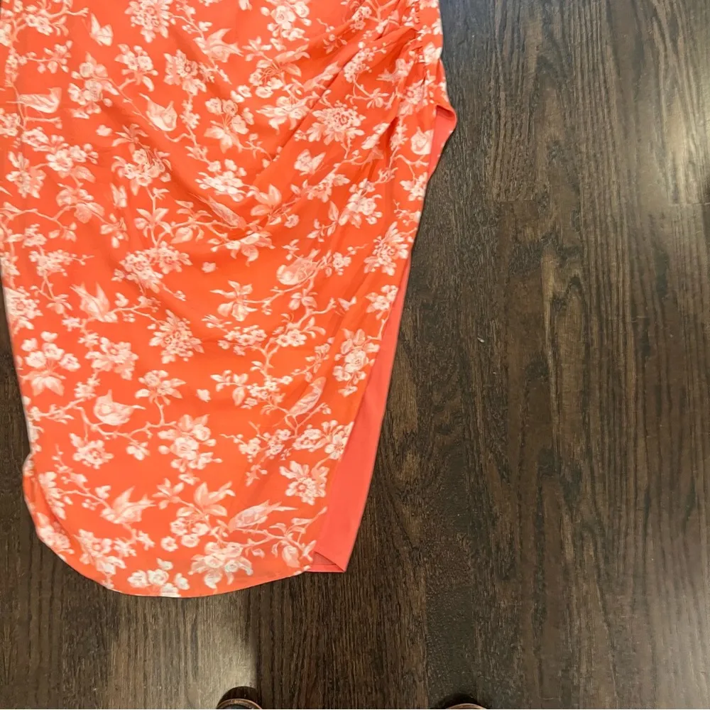 Abercrombie & Fitch Orange Sheath Midi Dress Sweetheart Neckline side slit - Image 2