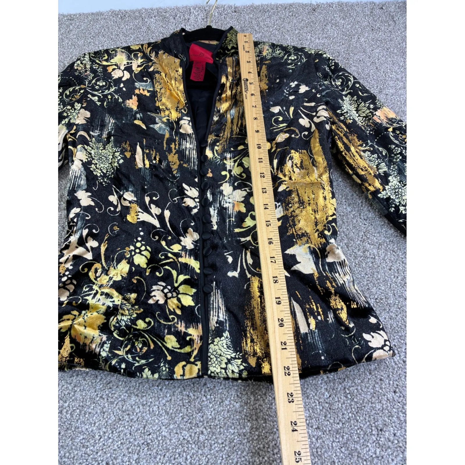 JS Collections Black Gold Floral Velvet Burnout Kimono Jacket Womens S Feminine - Image 5