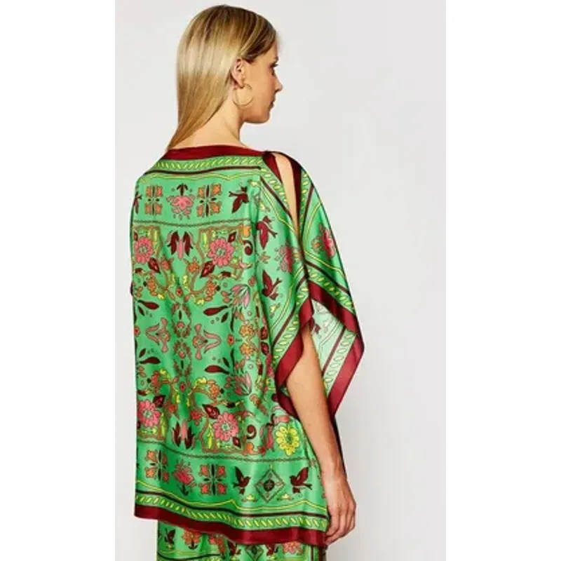 Tory Burch Silk Scarf Caftan Top Green Splash Size Small - Image 2