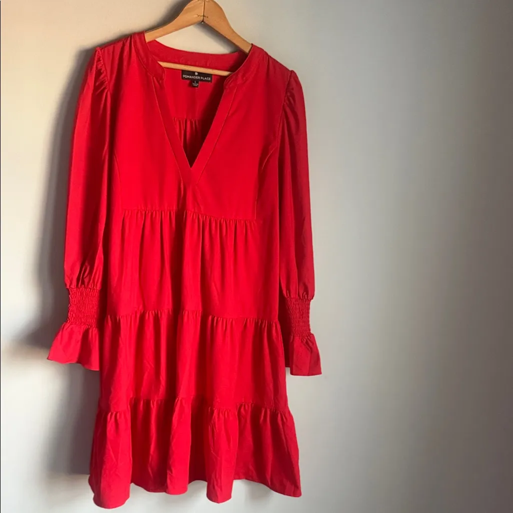 TUCKERNUCK POMANDER PLACE Red Crepe Kenzo Dress Large - Image 2