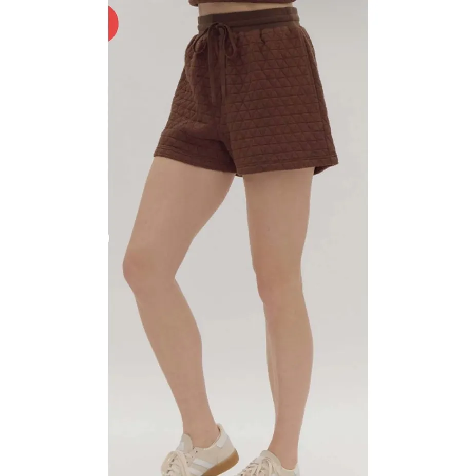 Entro Quilted High Waisted Drawstring Shorts in Espresso, S - Image 3