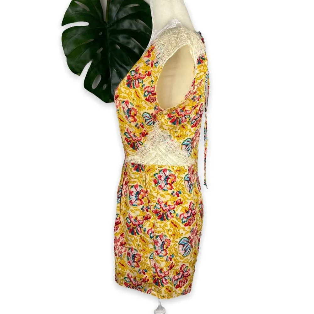 Ark & Co Antique Gold Floral Print Lace V-Back Romper - Image 5