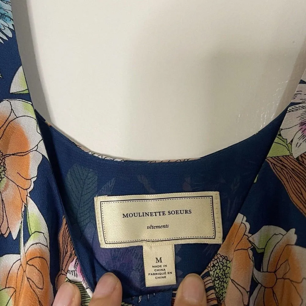 Anthropologie Moulinette Soeurs blue floral silk mini dress with pockets Medium - Image 4