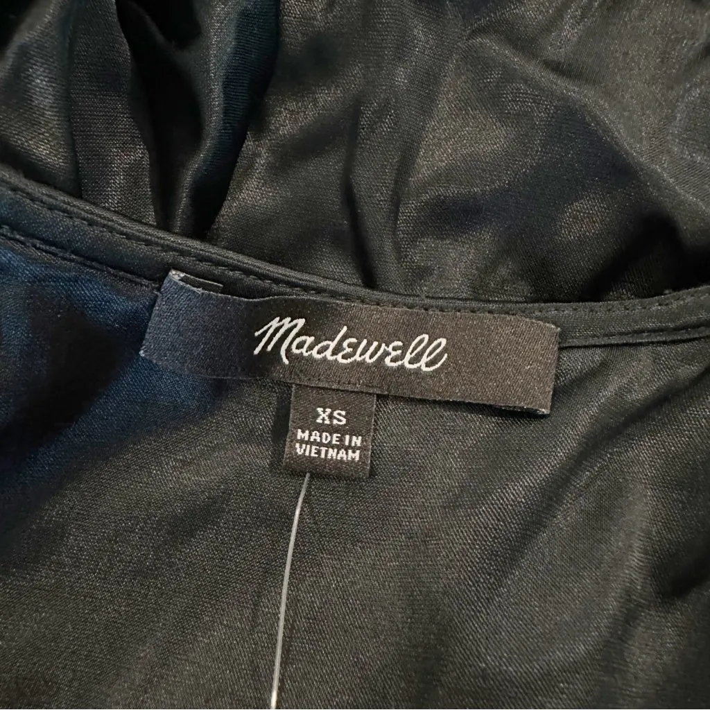 Madewell Top Womens Shirred‎ Puff-Sleeve Satin Whimsigoth V Neck Black Size XS - Image 8