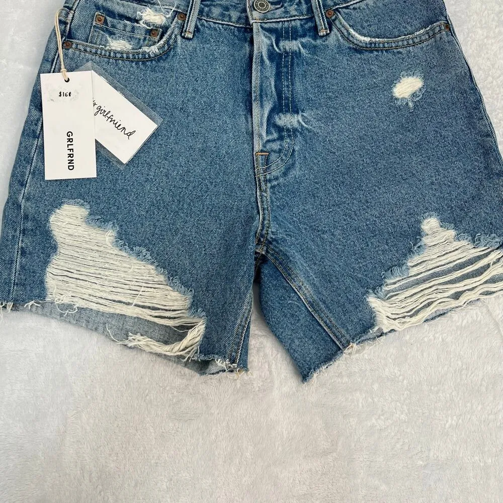 GRLFRND Jourdan Button Fly Cut Off Denim Shorts Blue Distressed Size 25 Y2K NWT - Image 10