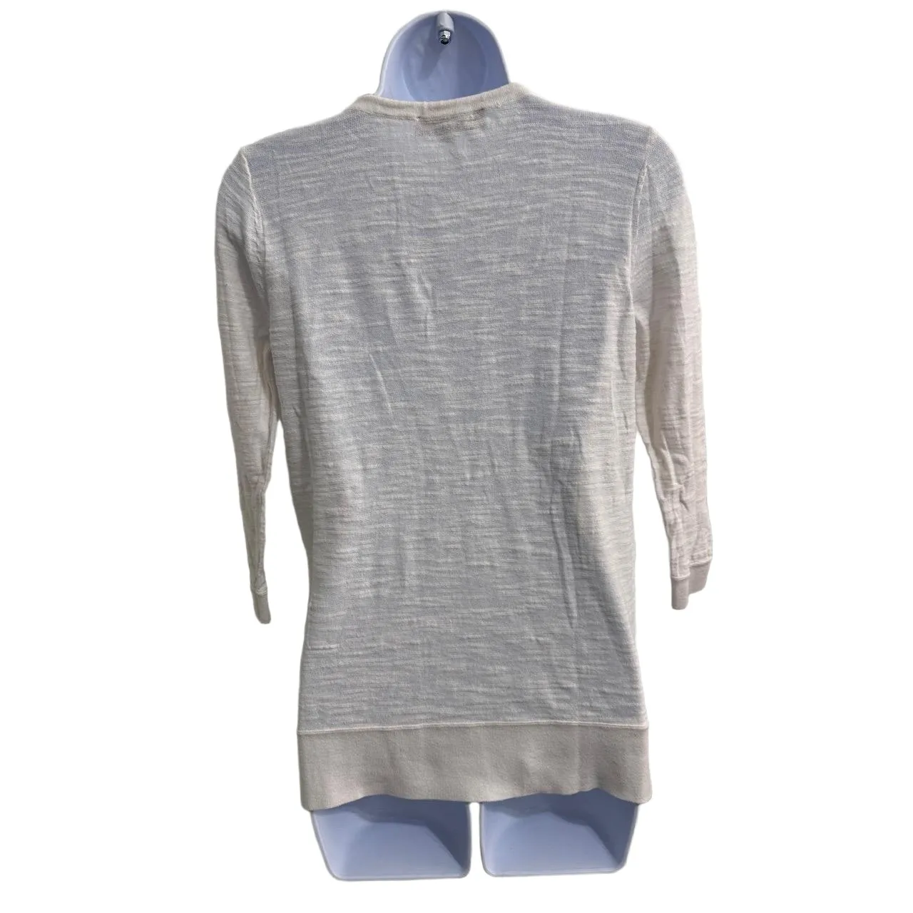 Ann Taylor LOFT White Drawstring VNeck Ribbed Hem Long Sleeve Pullover Top Small - Image 4