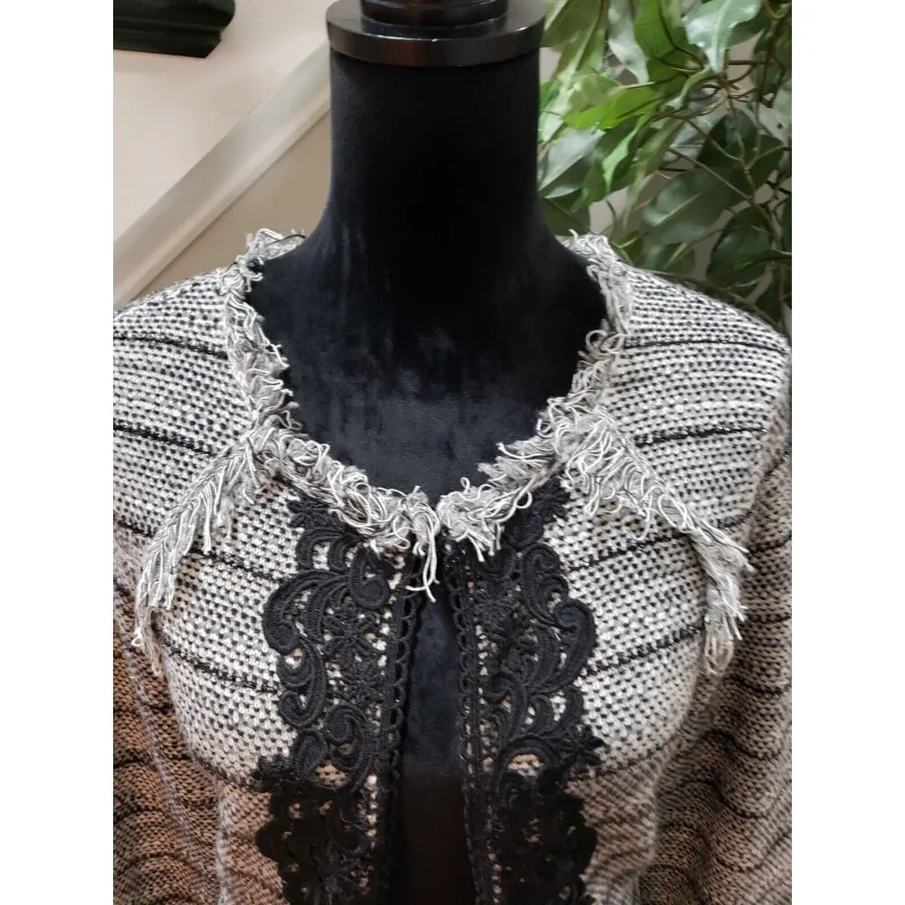 Chico's Women Gray Striped Cotton Long Sleeve Casual Pullover Jacket Size Medium - Image 4