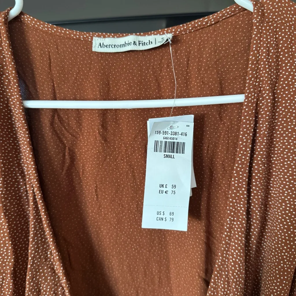 Abercrombie and Fitch Burnt Orange Wrap Mini Dress Polka Dot - Image 3