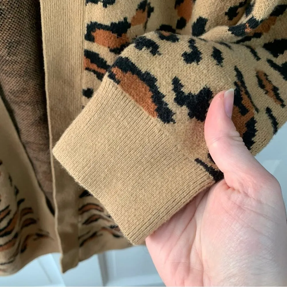 Splendid Cardigan Cheetah Animal Print Open Front Long Sleeve Knit Brown - Image 6