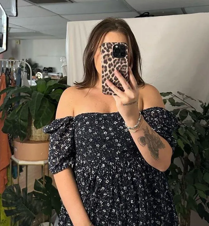 Maeve Anthropologie Lillianne Floral Eyelet Square Neck Mini Dress Black Size 8 - Image 5