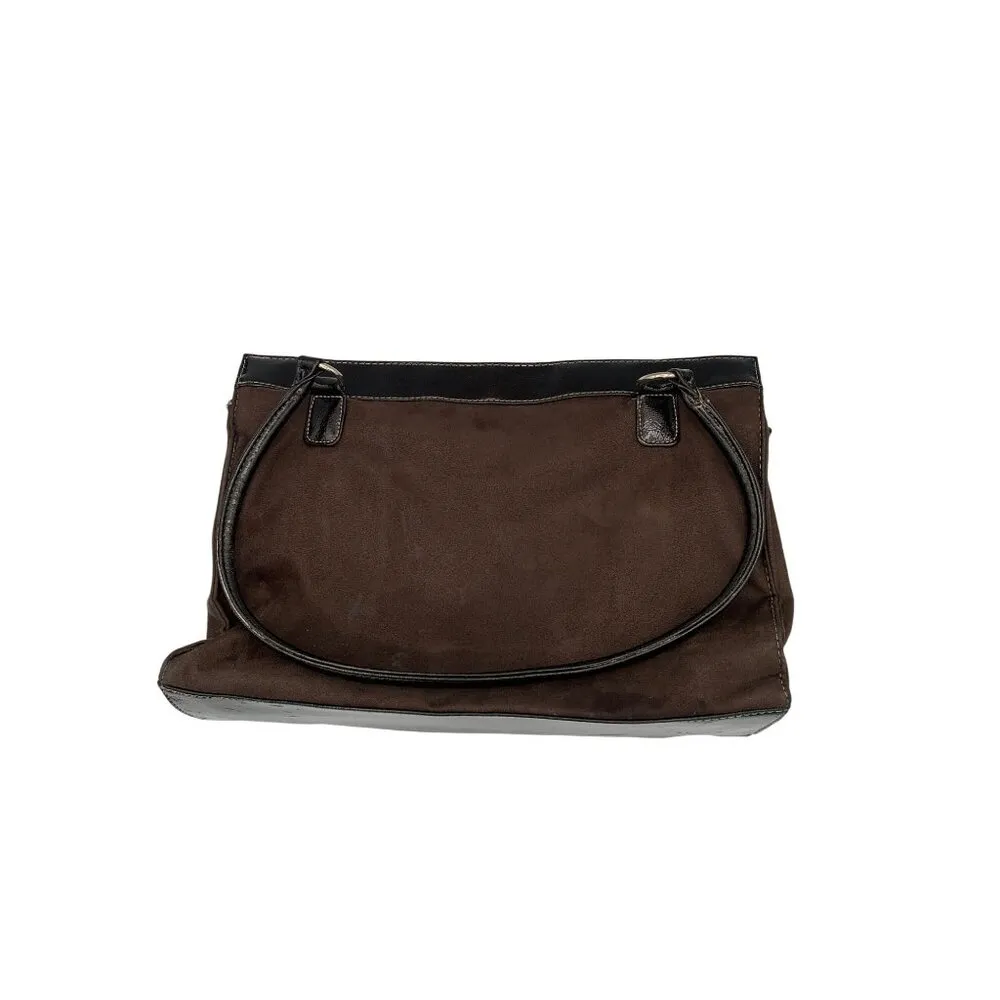 Brown Sag Harbor Shoulder Bag With Patent Leather Trim & Dual Handles - Image 3