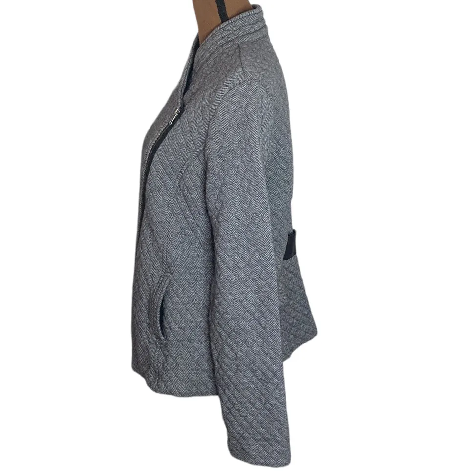Cabi herringbone grey quilted Moto jacket #3025 size L - Image 4