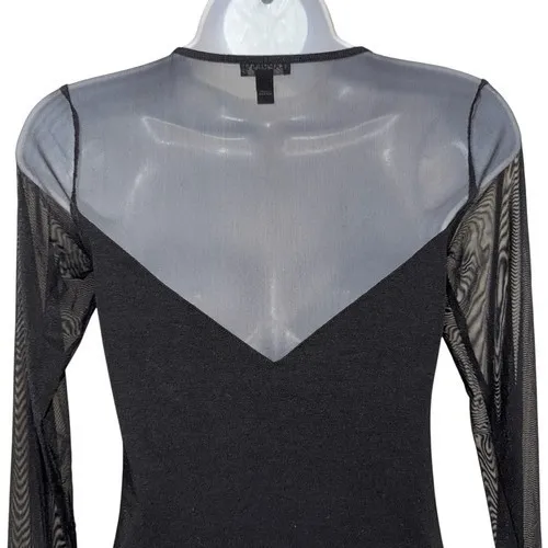 EXPRESS Black V-Neck Mesh Trim and Sleeves Fitted Bodysuit‎ NWOT Size XS - Image 6