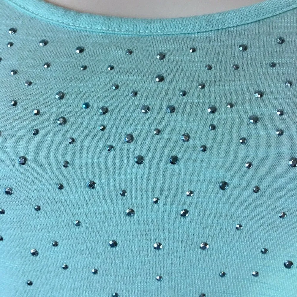 Turquoise Shirt New York and Co XL Blouse Top Burnout Rhinestones u Blue - Image 5