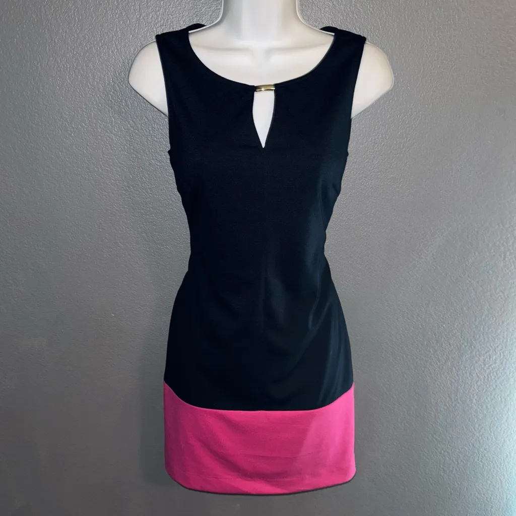 Banana Republic Navy Blue & Pink Mini Keyhole Cut Out Dress Womens XS 0 - Image 2