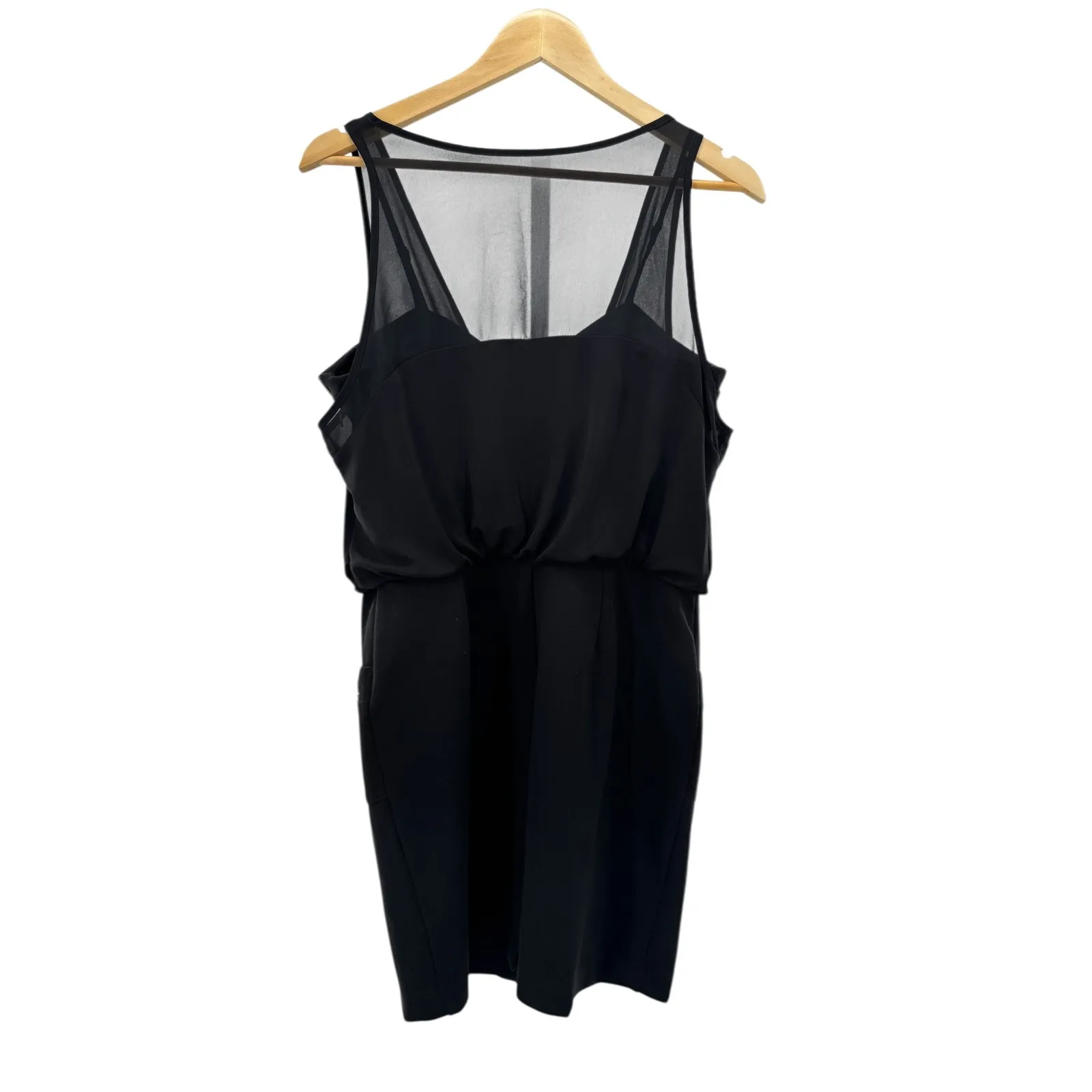 Black‎ Sleeveless Sheer Neckline Ruched Sheath Dress WAREHOUSE UK12 Black Size M - Image 5