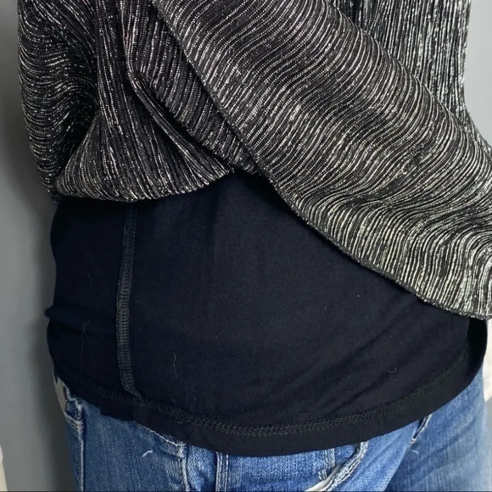 Topshop Black Silver Racerback Tank Top Shimmer Loose Fit Fully Lined Size 4 - Image 4