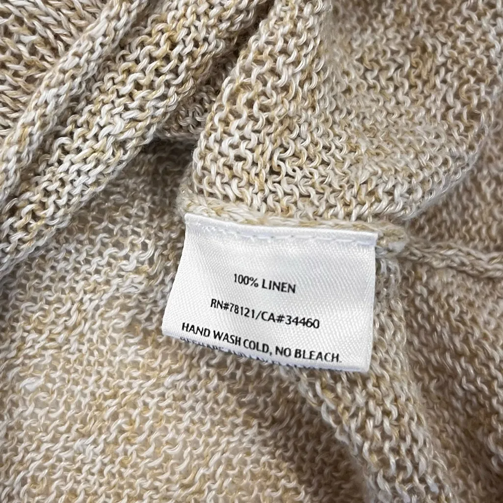 Eileen Fisher 100% Linen Tan Knit Short Sleeve Beach Cover-up Dress Size Large - Image 6