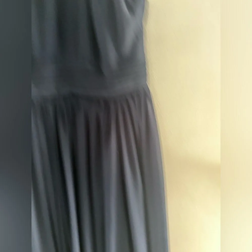 Levkoff keyhole neck navy chiffon a-line long gown size 6 - Image 10