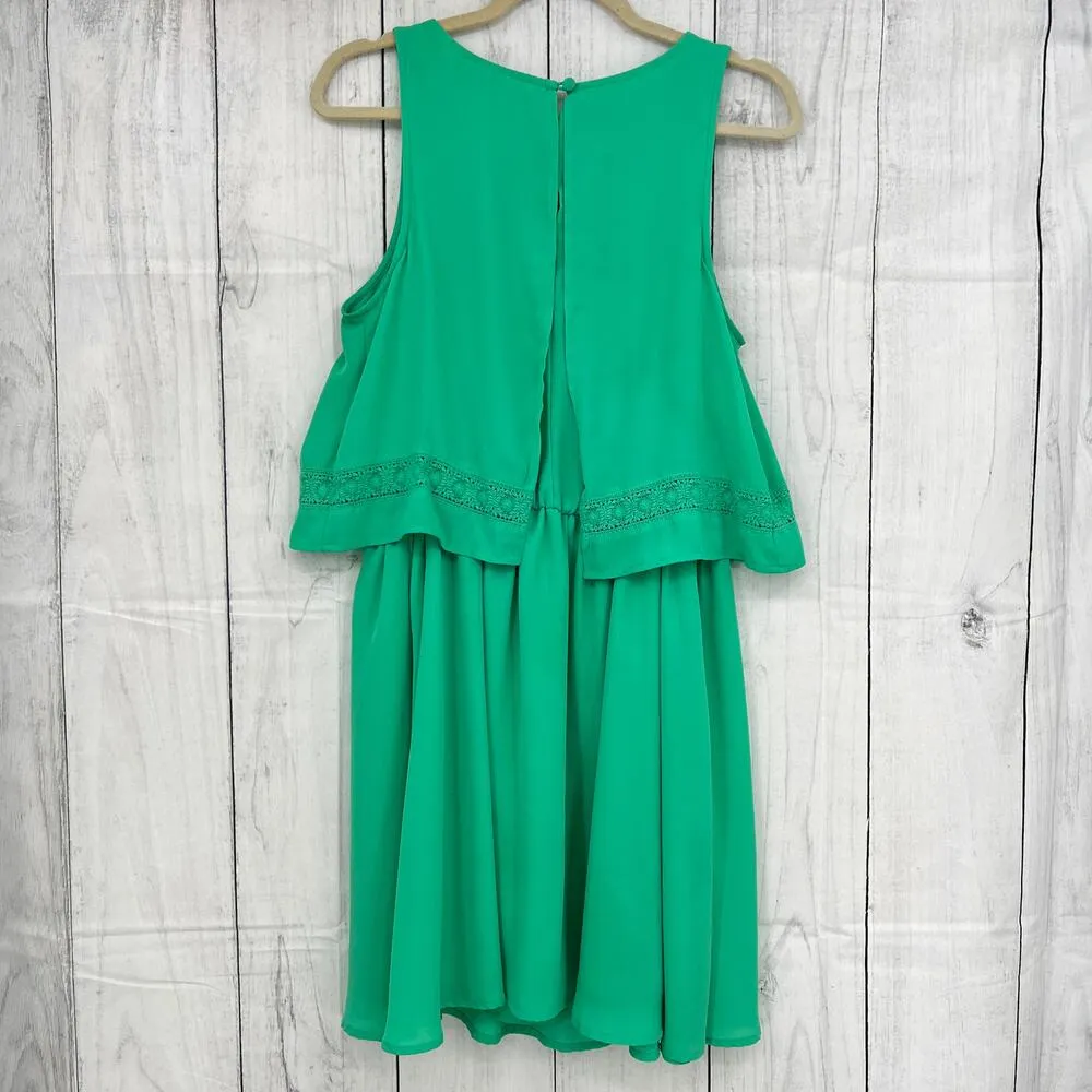 Decree LARGE Womens Green Eyelet Sleeveless Blouson Mini Dress - Image 2