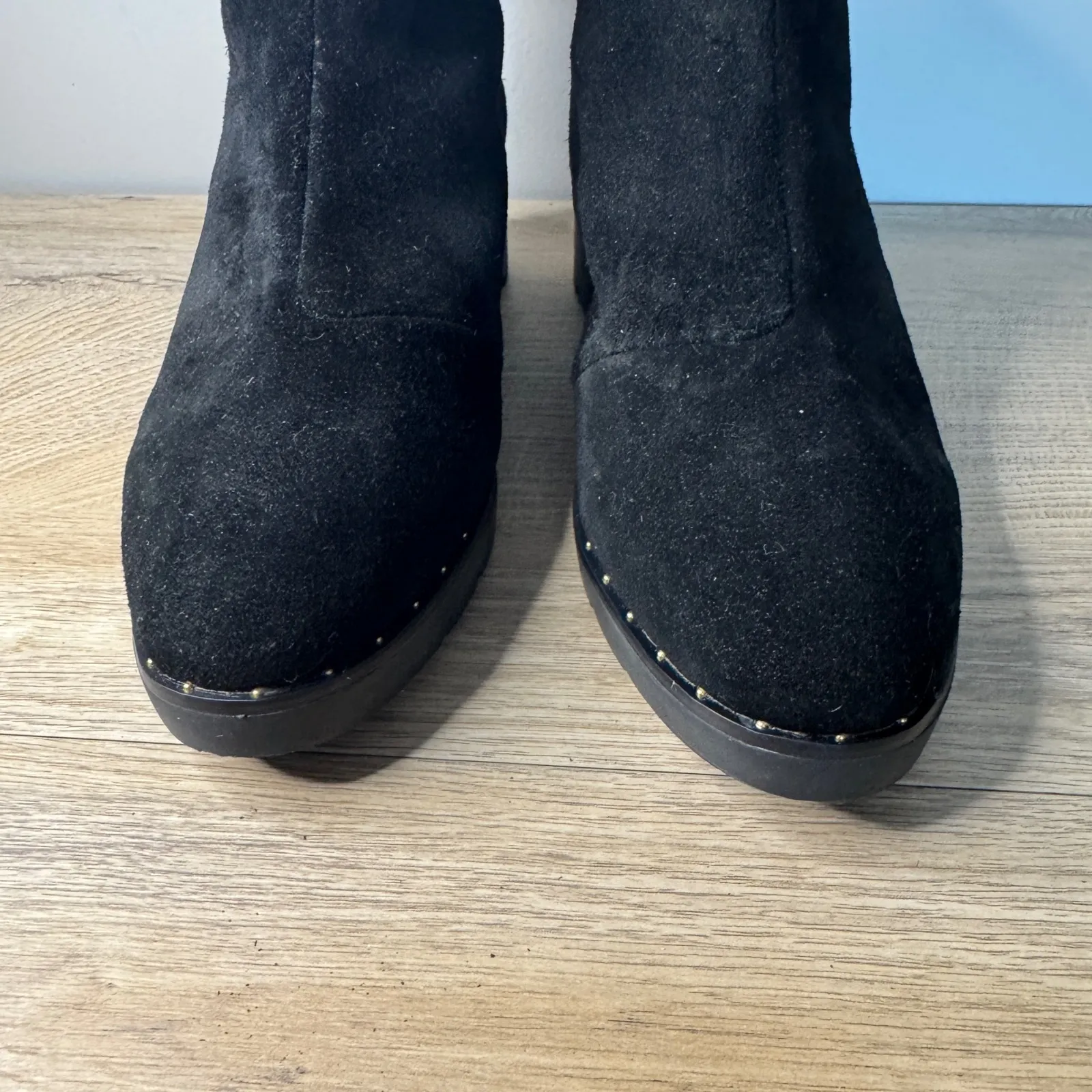 Steven Ankle Boots Bingo Natural Comfort Black‎ Suede Wedge 8.5W Fur Trim Zip Black Size 8.5 - Image 5
