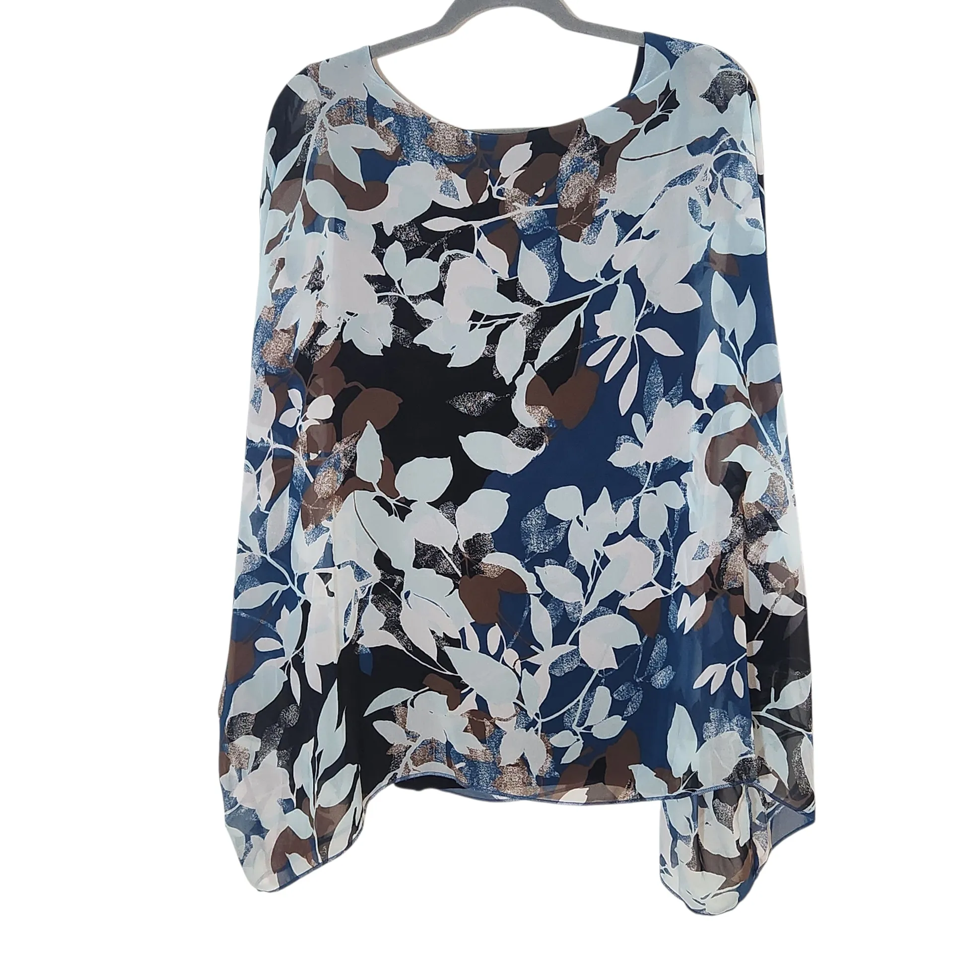 Lane Bryant Blue and Black Chiffon Leaf Print Blouse Size 14/16 - Image 2