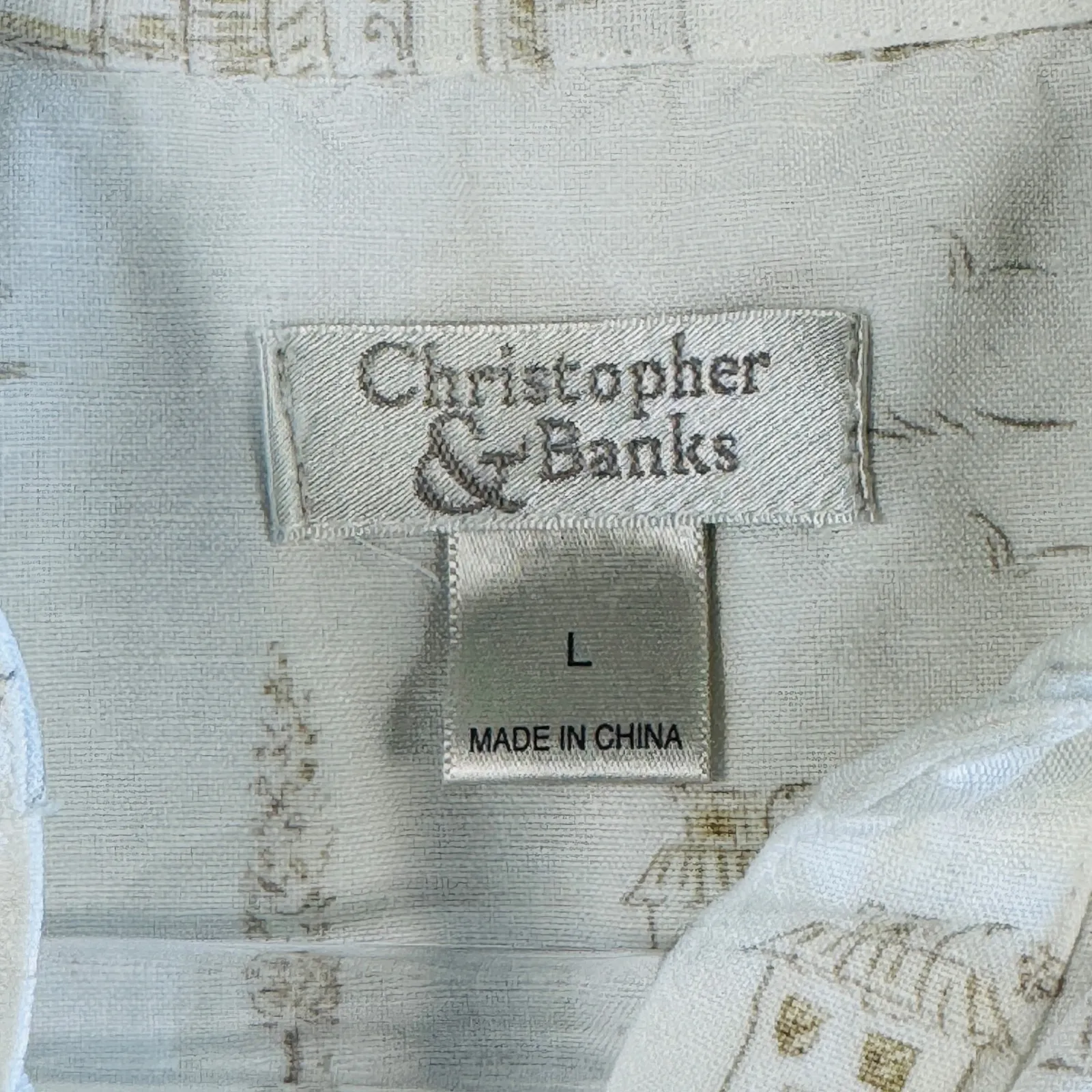 Christopher & Banks Linen Blend Button Shirt Scenic Print Village Houses Coastal - Image 3