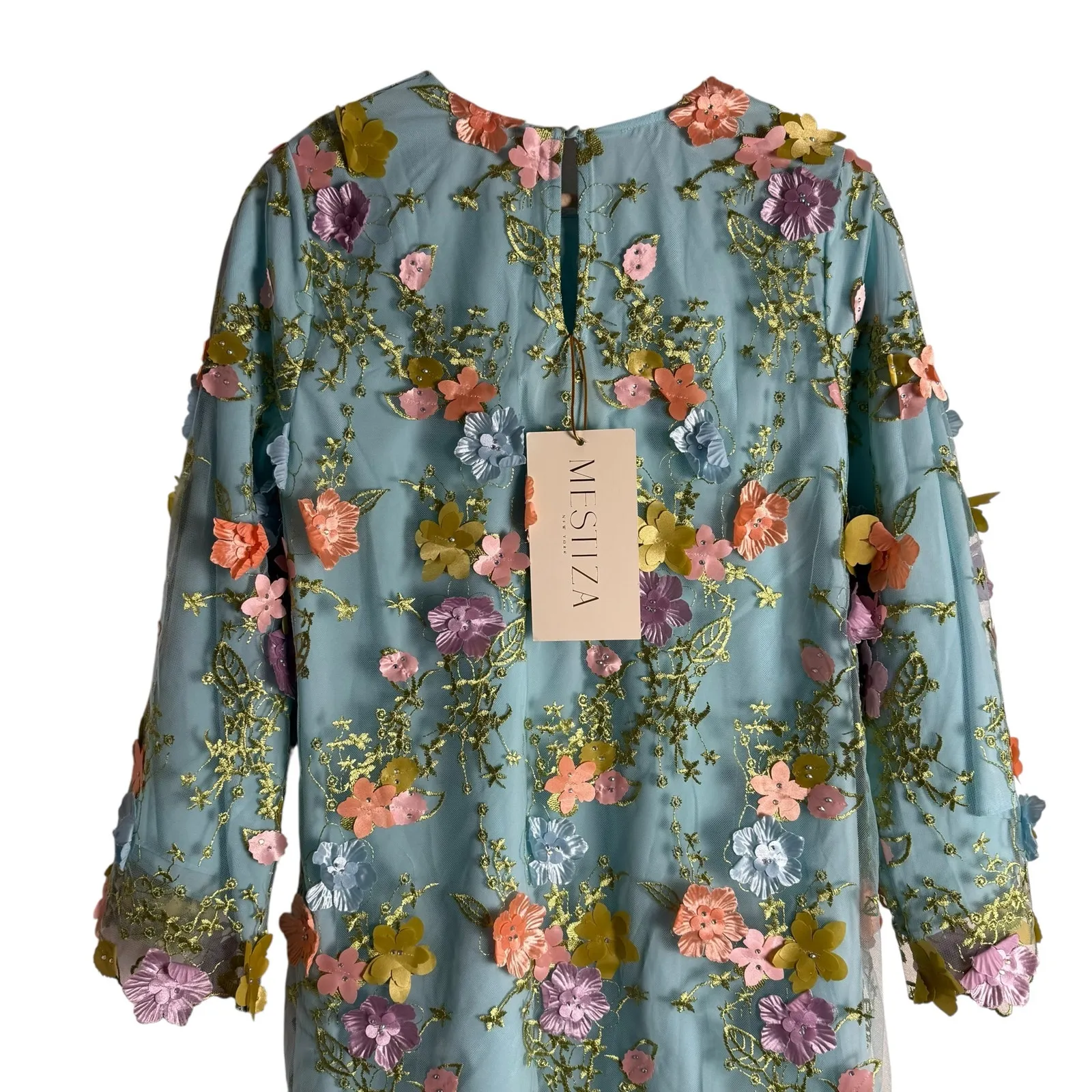 Mestiza Flora Blue 3D Floral Appliqué Flare Sleeve Cocktail Mini Dress Size M Size M - Image 13