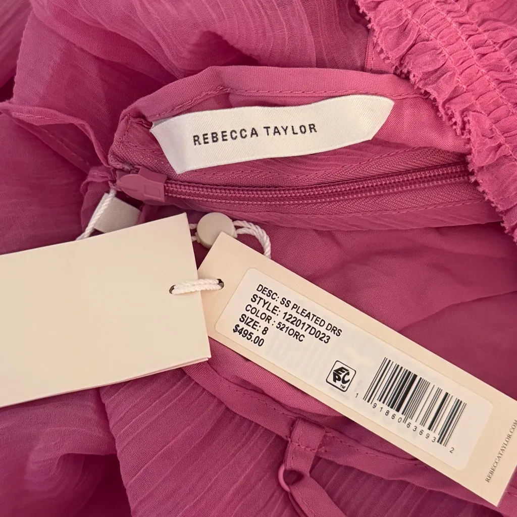 Rebecca Taylor Short Sleeve Pleated Dress in Purple - Image 4