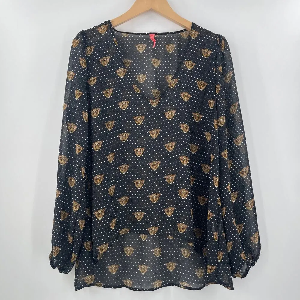 EIGHT SIXTY Blouse Size Large Leopard Face Polka Dot Sheer Contemporary Dots - Image 9