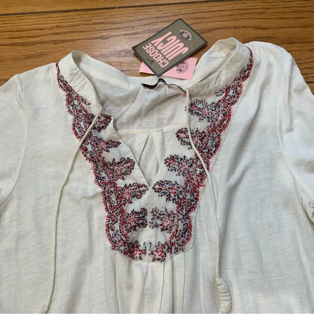 Juicy Couture Pam Gela Biscuit #5 Embroidered 3/4 Sleeve Tunic Blouse Large NWT - Image 3