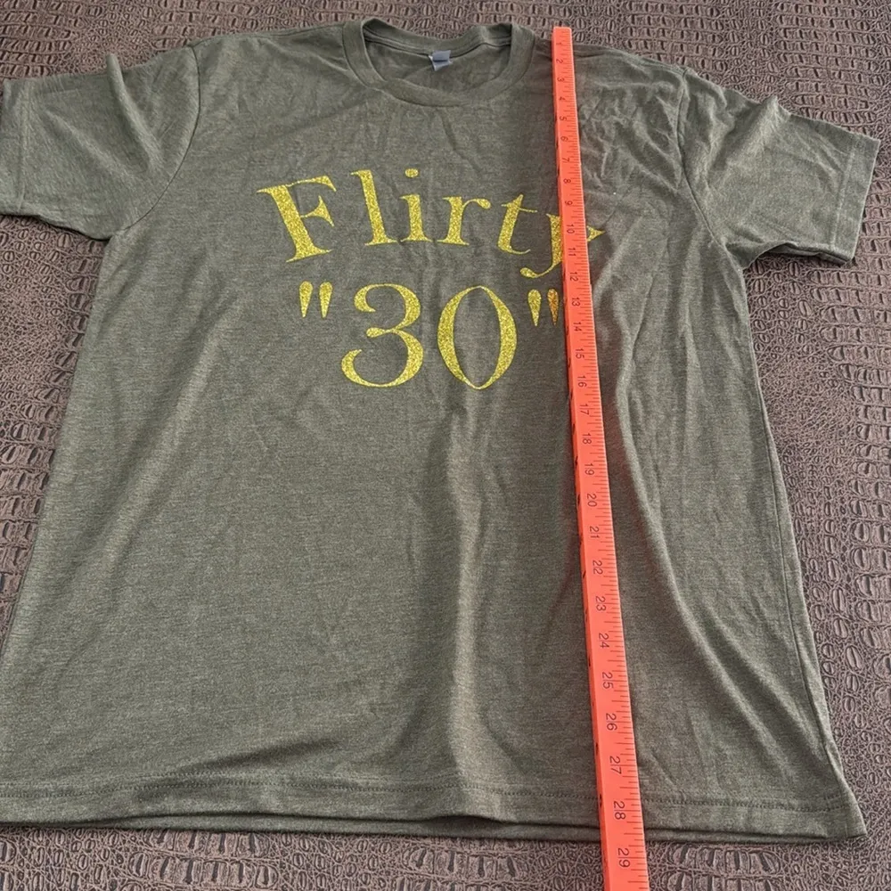 Flirty '30' Olive Green T-Shirt with glitter gold logo size large - Image 3