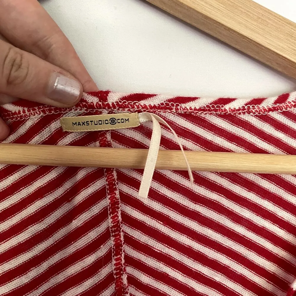 Max Studio red and white striped linen top short sleeved summer shirt women's L - Image 3