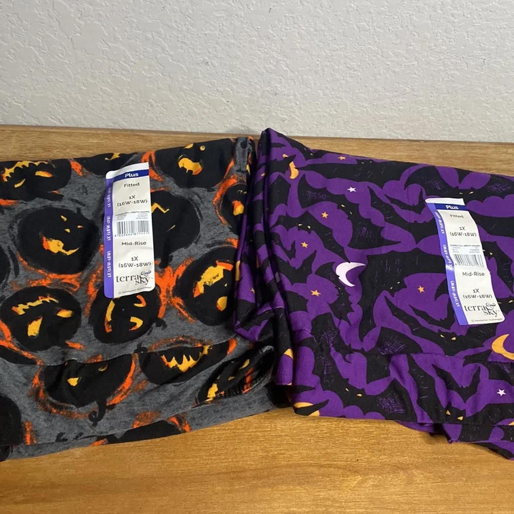 Terra & Sky New Women’s Plus 1X Halloween Leggings Bundle Mid Rise Full Length - Image 3
