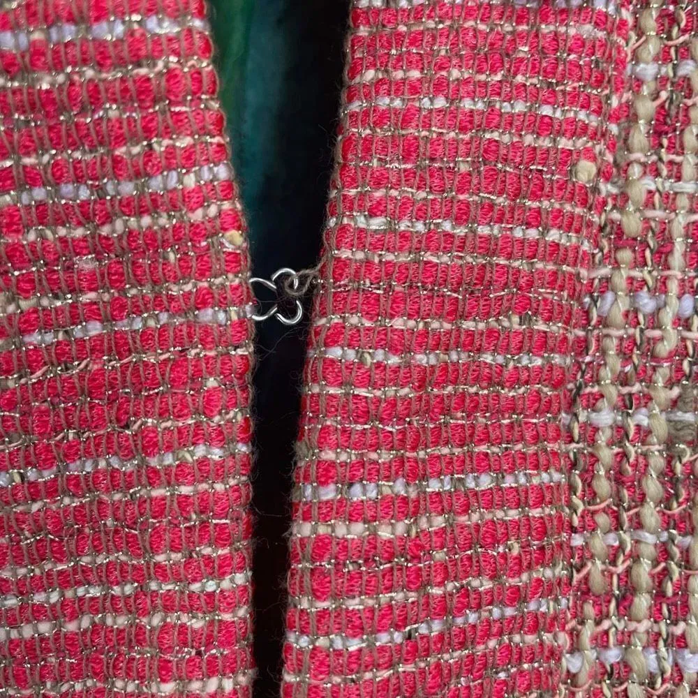 Jonofui Women's Tweed 3/4 Sleeve Lined Blazer Jacket‎ Pink Medium Silk lining Pink - Image 9