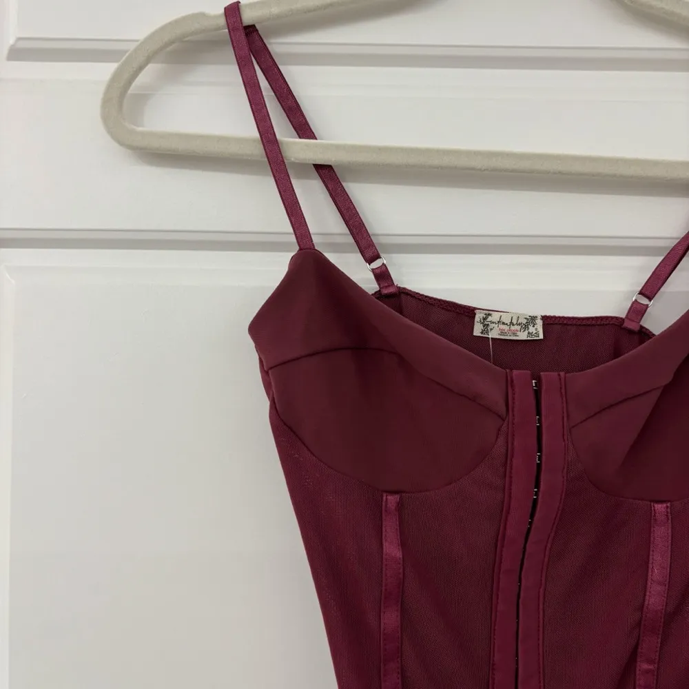 NEW Free People Intimately Night Rhythm Corset Bodysuit Washed Maroon - Image 8