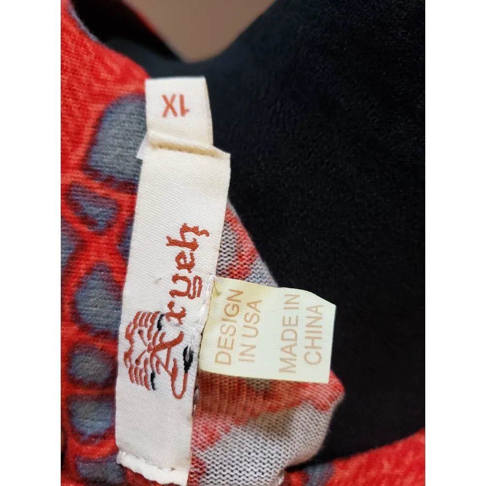 Aryeh Women's Size 1X Red Yellow Gray Floral Print Tunic Polyester Casual Top - Image 10