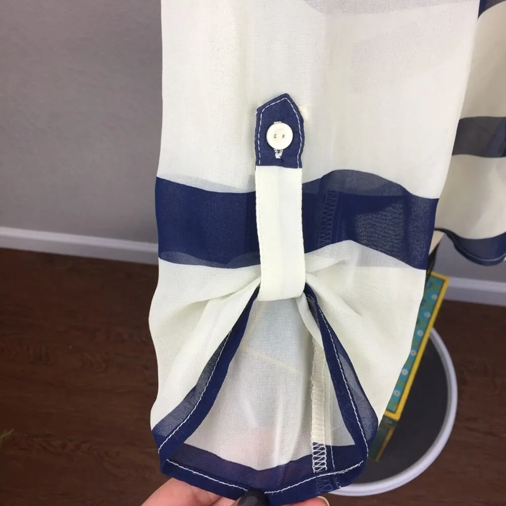 •Timing• Striped Sheer Button Down - Image 4