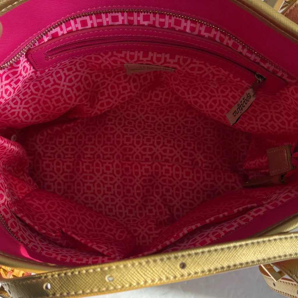 NWOT Spartina 449 Pink and Green Women's Bag with leather trim - Image 7