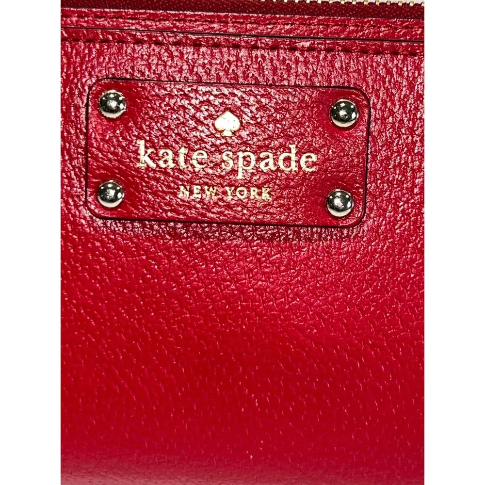 Kate Spade New York Red Pebbled Leather Envelope Wallet Clutch Wristlet Designer - Image 5