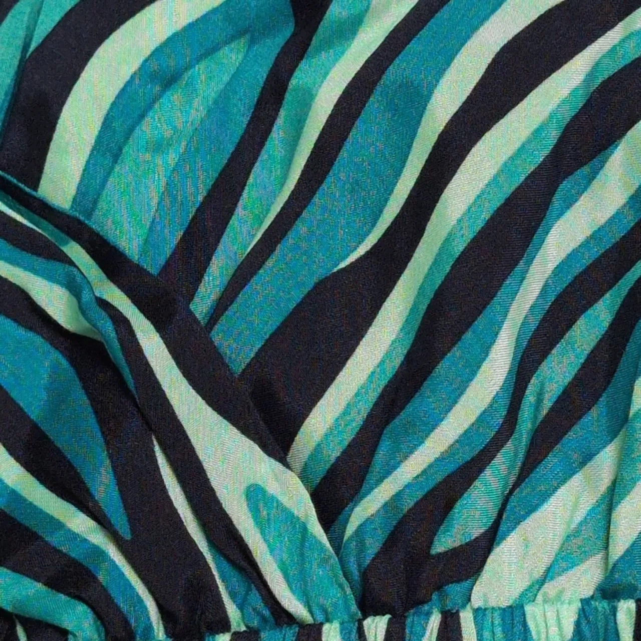 NWT Trina Turk Planetary 2 Abstract-Print Faux-Wrap Dress Wavy Blue Teal V-Neck - Image 8