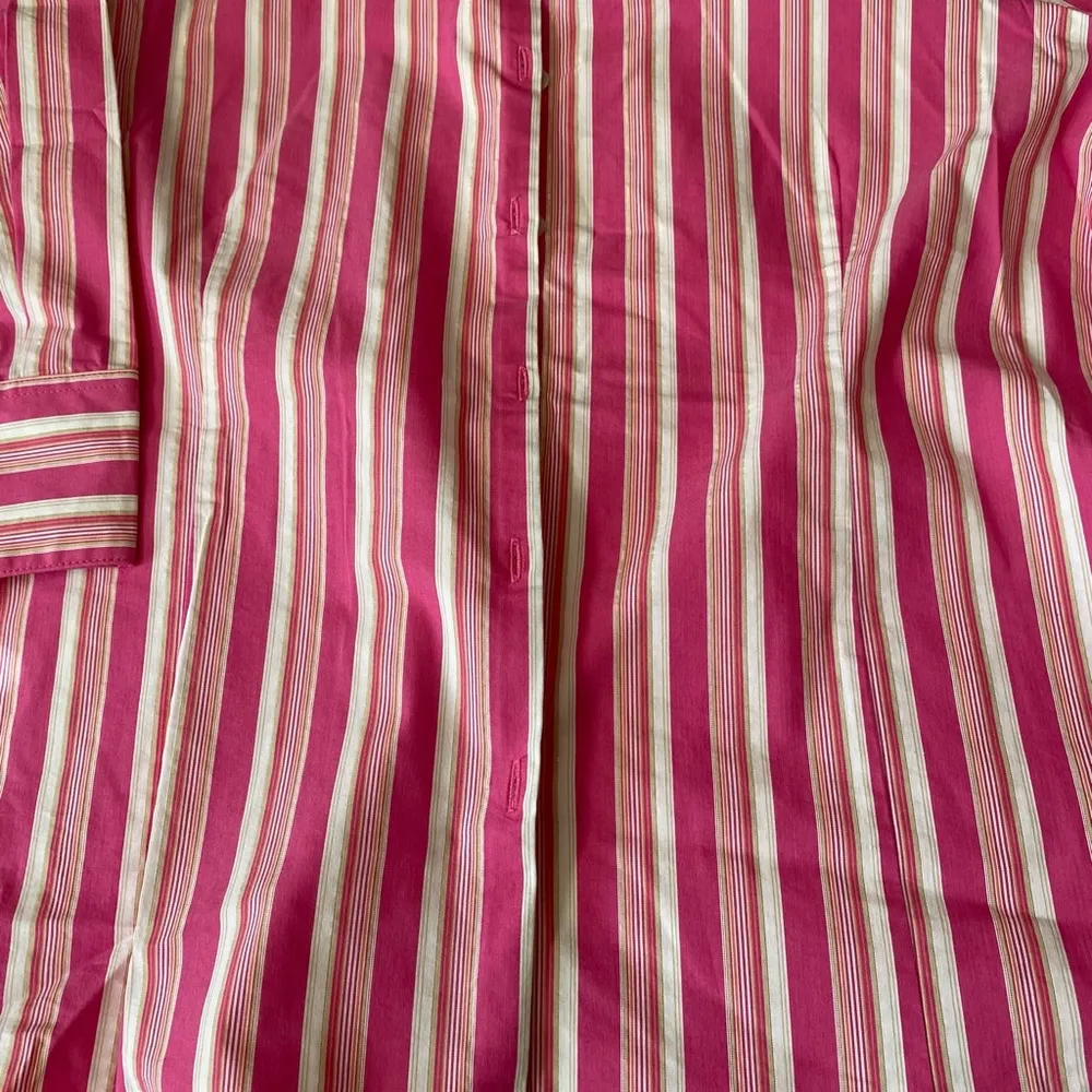 George Stretch Women’s Pink Striped, 3/4 Sleeves Button Down Collared Shirt Size XL - Image 2