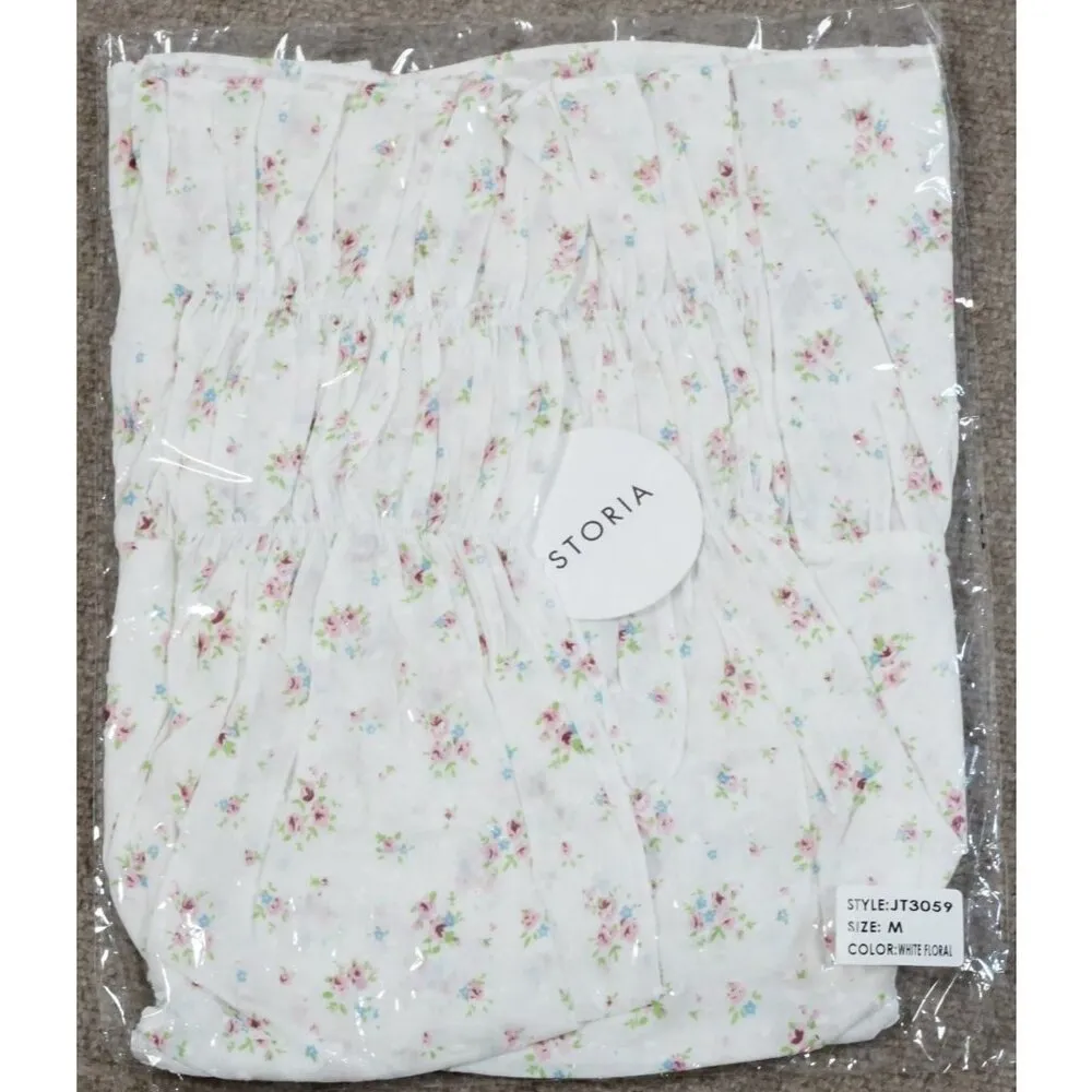 STORIA Jeanne Tie Back Crop Top Floral Blouse Shirt Woman's MEDIUM - Image 9