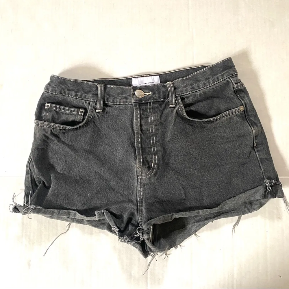 Current/Elliott The Ultra High Waist Denim raw hem cut off jean shorts sz 31 - Image 5