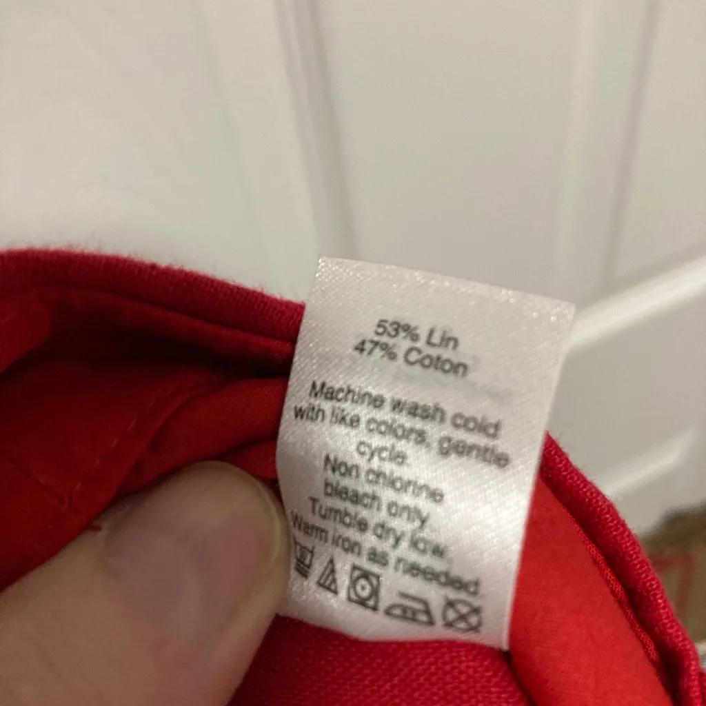 J. Crew Red Scalloped Hem Linen Blend Chino Shorts - Image 5